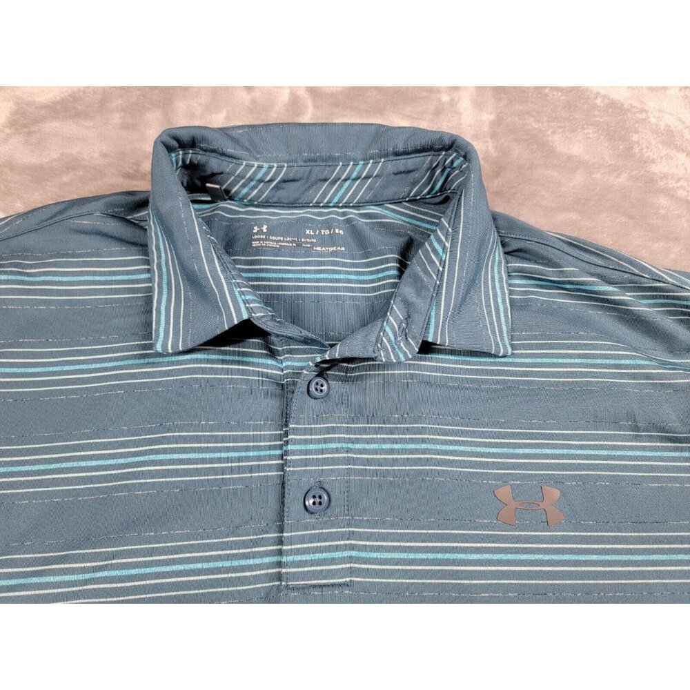Under Armour Men's Performance Polo Shirt XL Loose HeatGear Striped Teal‎